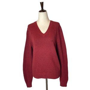 Ralph Lauren Dark Red Cotton V Neck Embroidered Logo Pullover Sweater Size XL